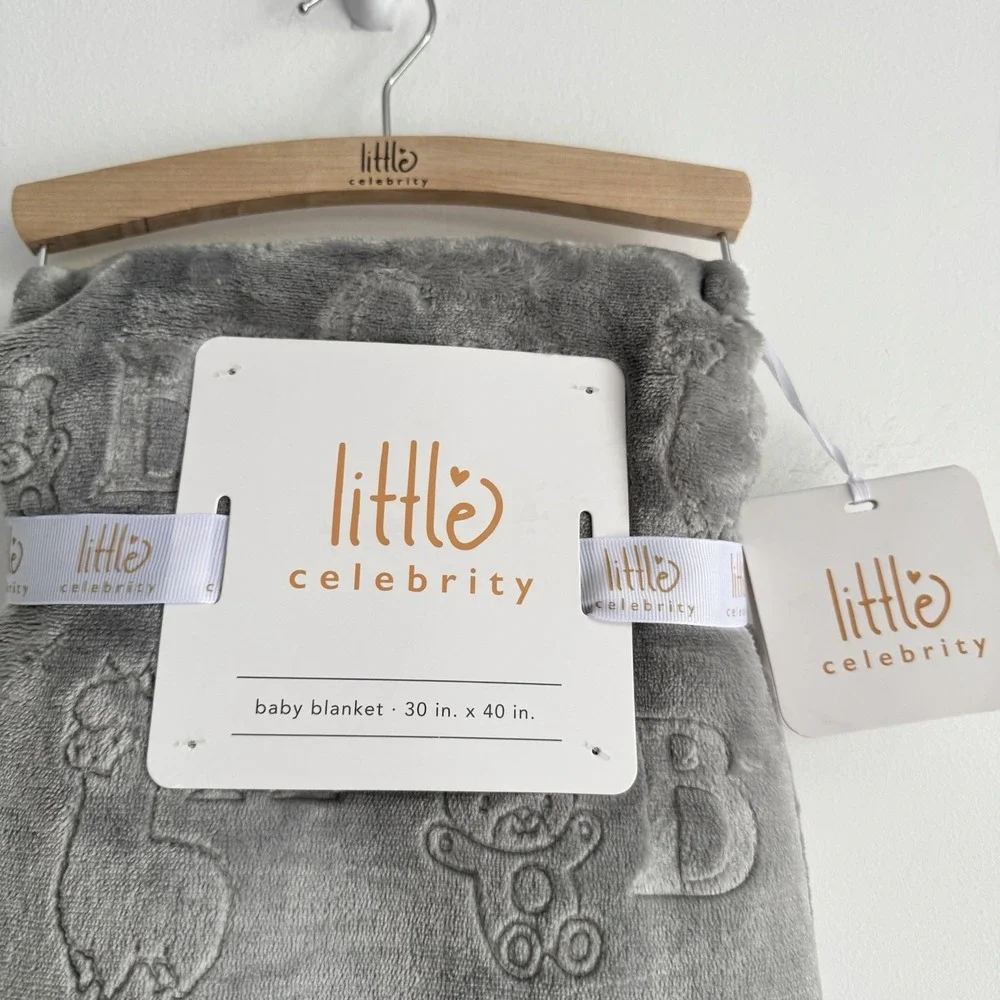 Little Celebrity‎ Baby Blanket Gray Embossed Alphabet Block Letters ABC's